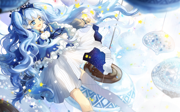 Anime Vocaloid Hatsune Miku Fuyu no yoru Miku Blue Hair Blue Eyes Cape Twintails HD Wallpaper | Background Image