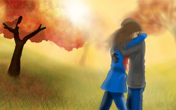 couple love hug artistic fall HD Desktop Wallpaper | Background Image