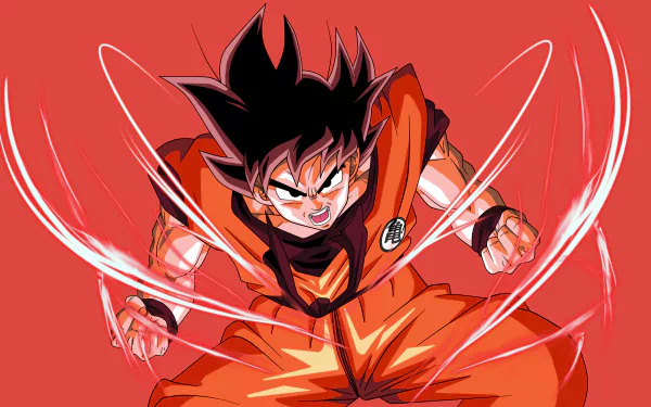 HD desktop wallpaper featuring an intense anime character from Dragon Ball Z, showcasing dynamic energy and striking postures against a vibrant red background.