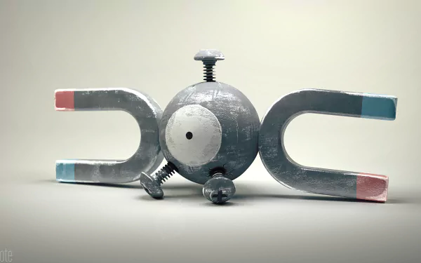 HD PC desktop wallpaper featuring Magnemite, a Pokémon from the popular video game series, displayed against a simple light background.