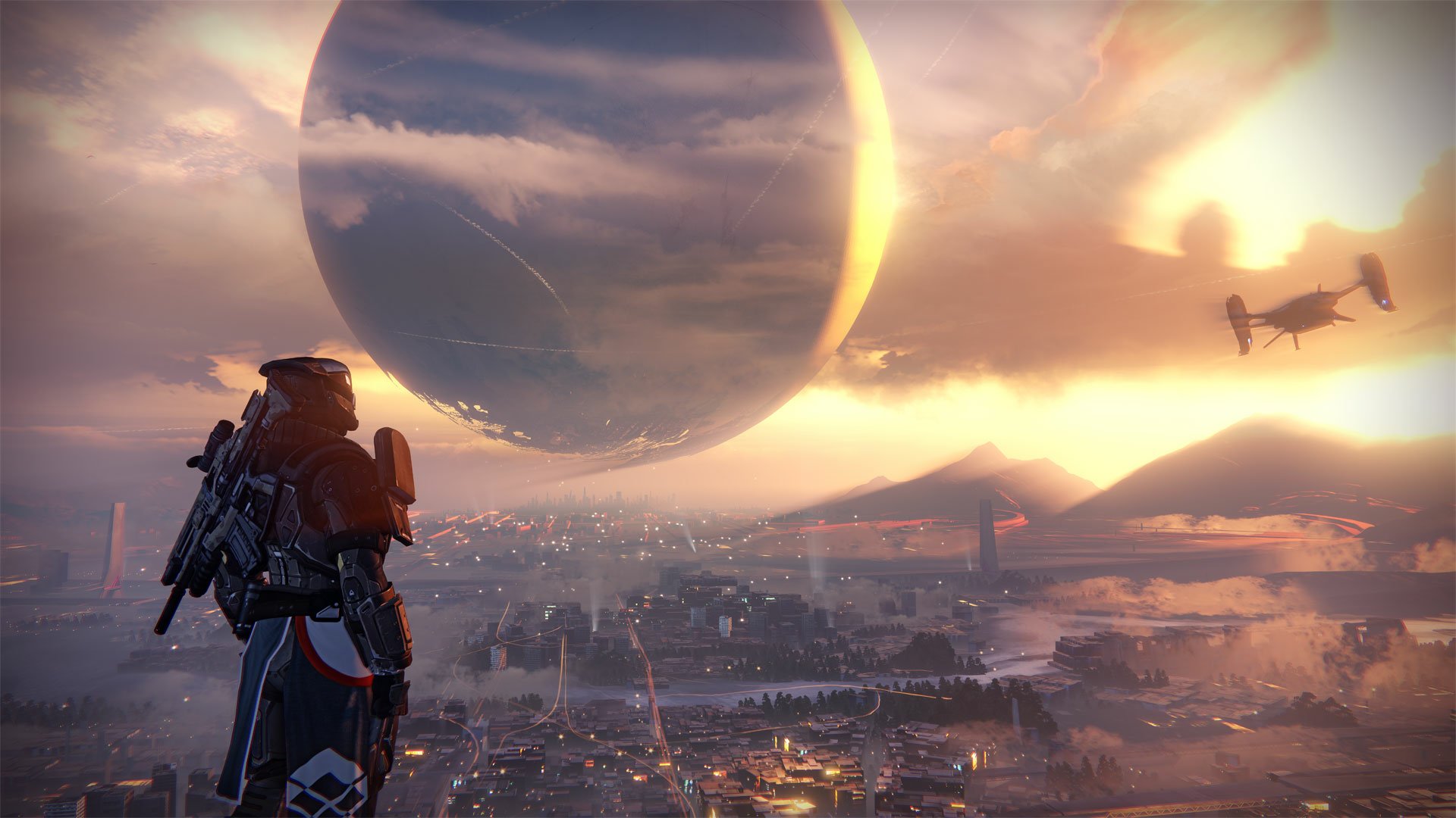 Destiny HD Wallpaper: Sci-Fi City Under Celestial Skies