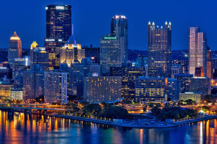 skyscraper light building night reflection city USA man made Pittsburgh HD Desktop Wallpaper | Background Image