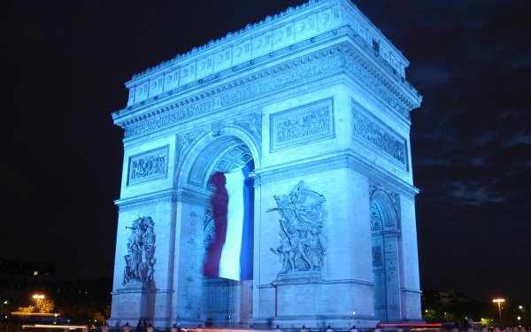 Man Made Arc De Triomphe Monuments Paris France Monument Night Blue Flag Of France HD Wallpaper | Background Image