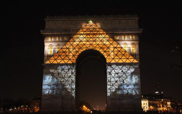 pyramid light night monument France Paris man made Arc de Triomphe HD Desktop Wallpaper | Background Image