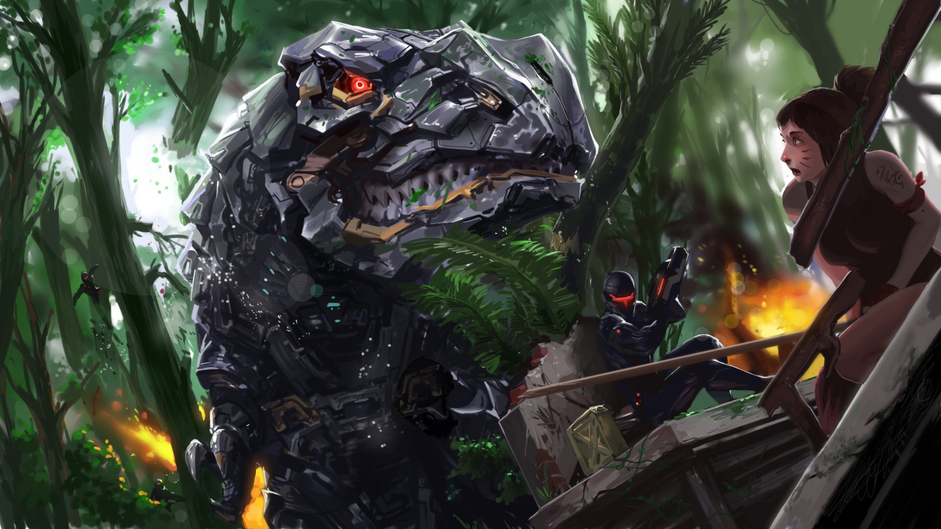 Download Dinosaur Robot Sci Fi Mech HD Wallpaper by zymv587 (Pixiv)