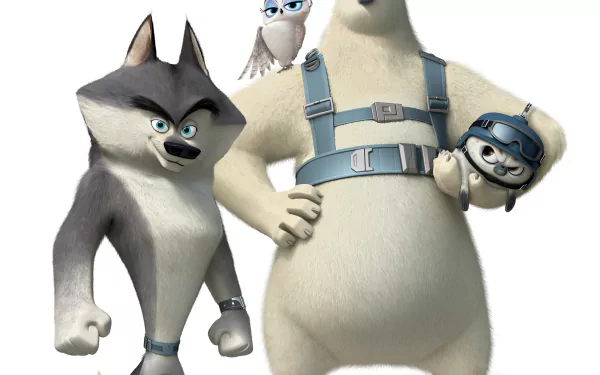 4K Ultra HD PC desktop wallpaper featuring characters from the movie Penguins of Madagascar, including a husky, polar bear, owl, and penguin wearing goggles.