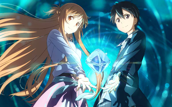 HD desktop wallpaper featuring Kazuto Kirigaya and Asuna Yuuki from Sword Art Online Movie: Ordinal Scale, in a captivating anime scene.