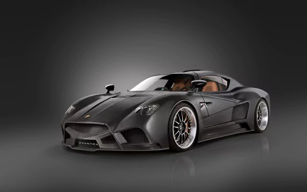 Silver Mazzanti Evantra supercar by Mazzanti Automobili displayed in 4K Ultra HD, showcasing sleek design and high-performance features against a dark background.