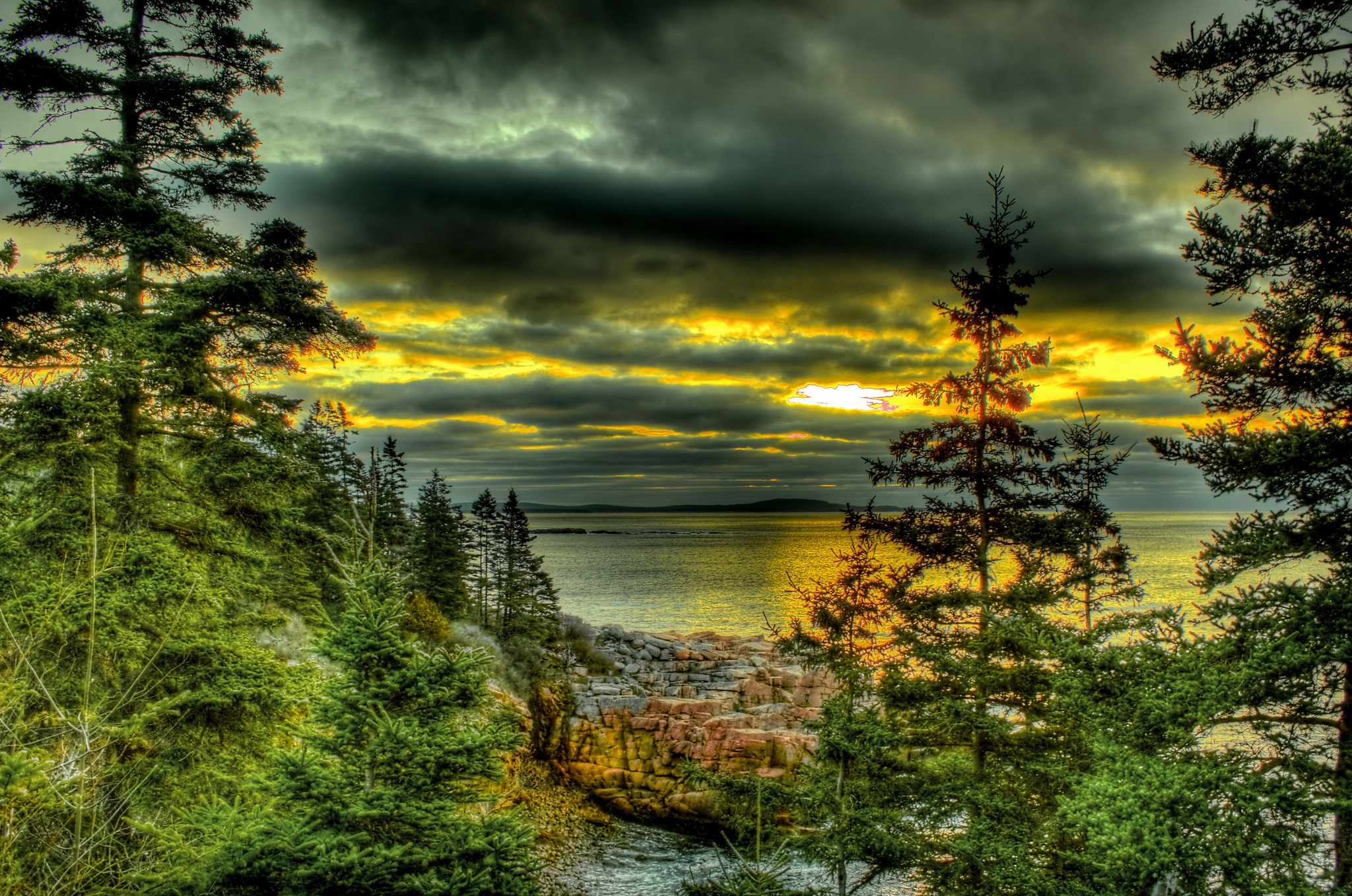 Download Nature Cloud Tree Sunset Sky Lake HD Wallpaper