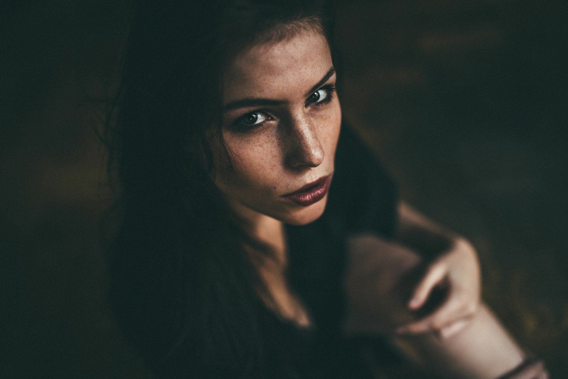 Download Face Freckles Brown Eyes Brunette Woman Model HD Wallpaper by Ben Parker