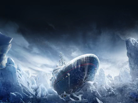 An icy landscape featuring a frozen ship amidst towering icebergs, capturing the intense atmosphere of Tom Clancy's Rainbow Six: Siege in stunning 8K Ultra HD.