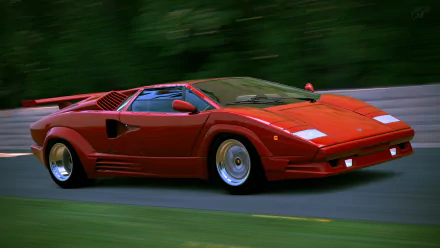 Red Lamborghini Countach vehicle in motion on a road — vibrant 4K Ultra HD PC desktop wallpaper background.