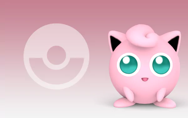 HD desktop wallpaper featuring the Pokémon Jigglypuff on a pink gradient background.