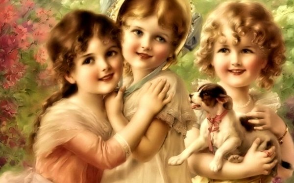 Artistic Vintage Painting Little Girl HD Wallpaper | Background Image