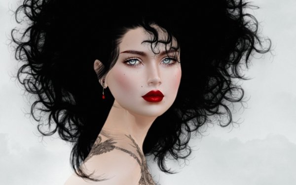Fantasy Tattoo Black Hair Blue Eyes Lipstick HD Wallpaper | Background Image