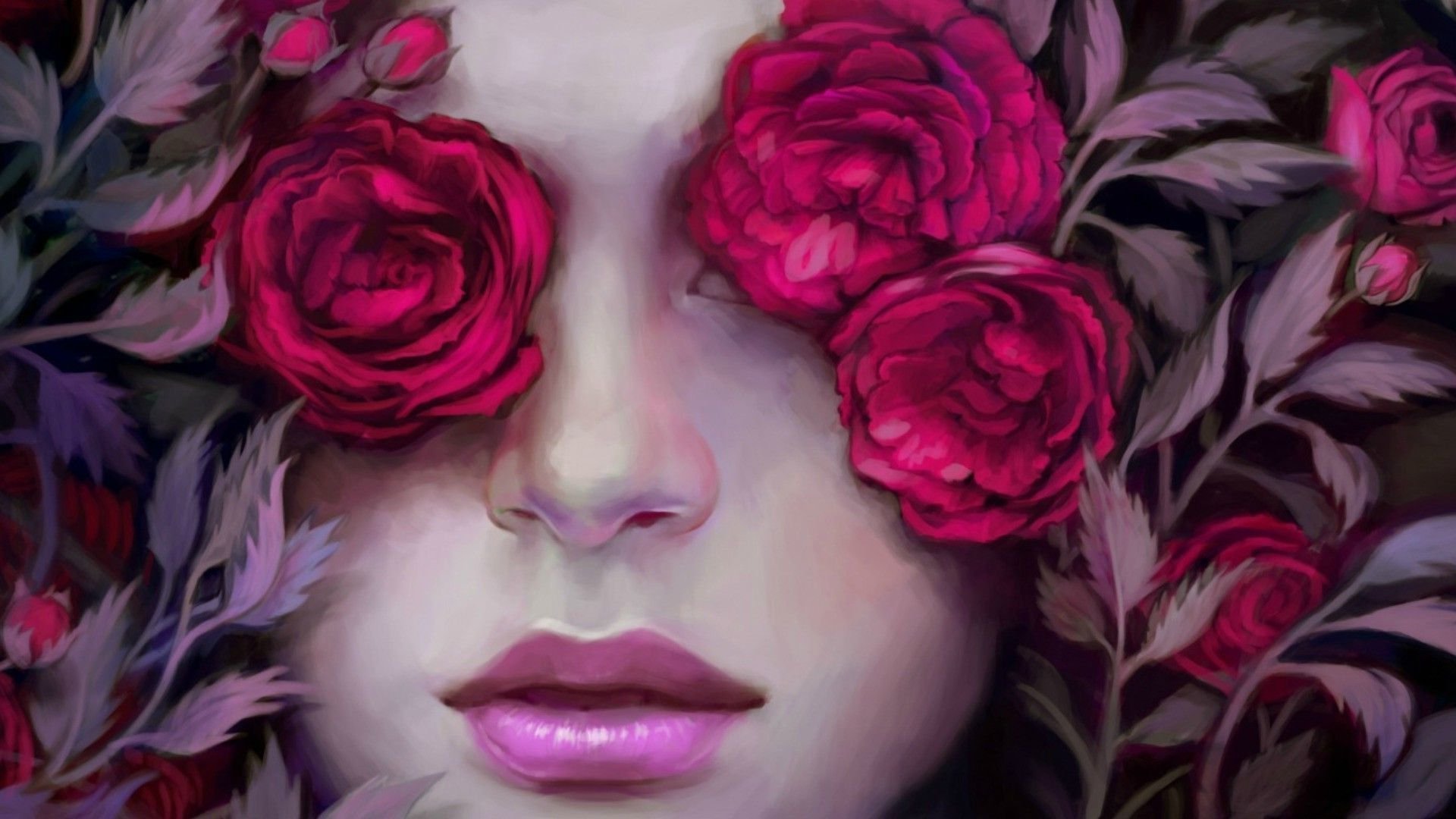 Download Close-up Face Rose Fantasy Woman Fantasy Girl HD Wallpaper