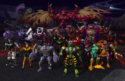 HD PC desktop wallpaper featuring characters from the TV show Beast Wars: Transformers, showcasing a diverse group of robotic warriors in a dark, dramatic setting.