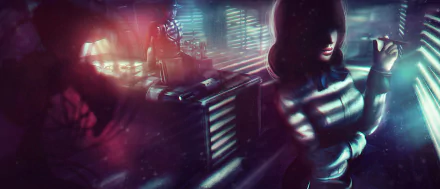 An atmospheric HD desktop wallpaper featuring Booker DeWitt and Elizabeth from BioShock Infinite, capturing a moody scene reminiscent of the game and its Burial at Sea expansion.