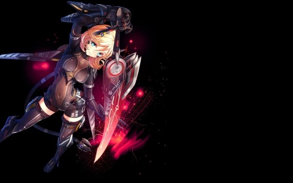 Anime Original Woman Warrior Sword Aqua Eyes Short Hair Blonde HD Wallpaper | Background Image