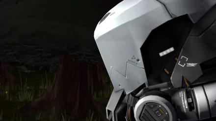 Close-up of a futuristic armored helmeted soldier in a dark forest — Blacklight: Retribution video game 4K Ultra HD PC desktop wallpaper/background.