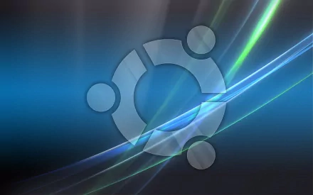 HD desktop wallpaper featuring the Ubuntu logo against a sleek, dark background. Blue and green light streaks add a modern technology vibe.