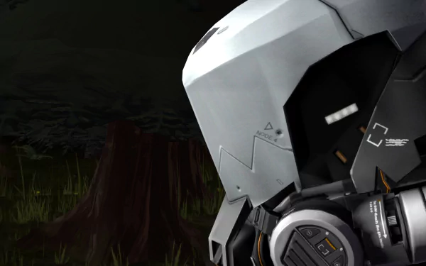 Close-up of a futuristic armored helmeted soldier in a dark forest — Blacklight: Retribution video game 4K Ultra HD PC desktop wallpaper/background.