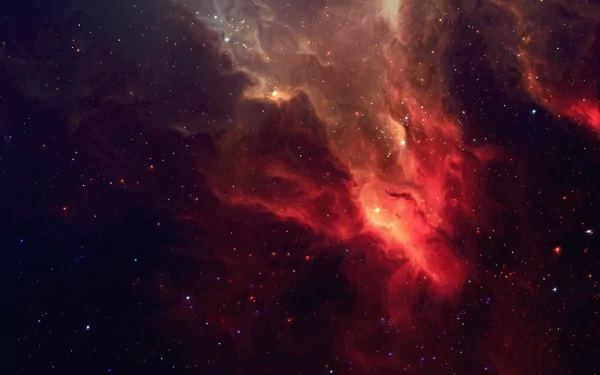 HD desktop wallpaper featuring a vibrant nebula with swirling red and gold hues against a starry galaxy backdrop.
