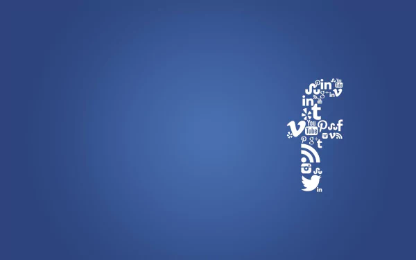 HD desktop wallpaper featuring a blue background with a white Facebook-themed design on the right side.