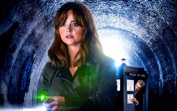Peter Capaldi Jenna Coleman Tardis Clara Oswald TV Show Doctor Who (2005) HD Desktop Wallpaper | Background Image