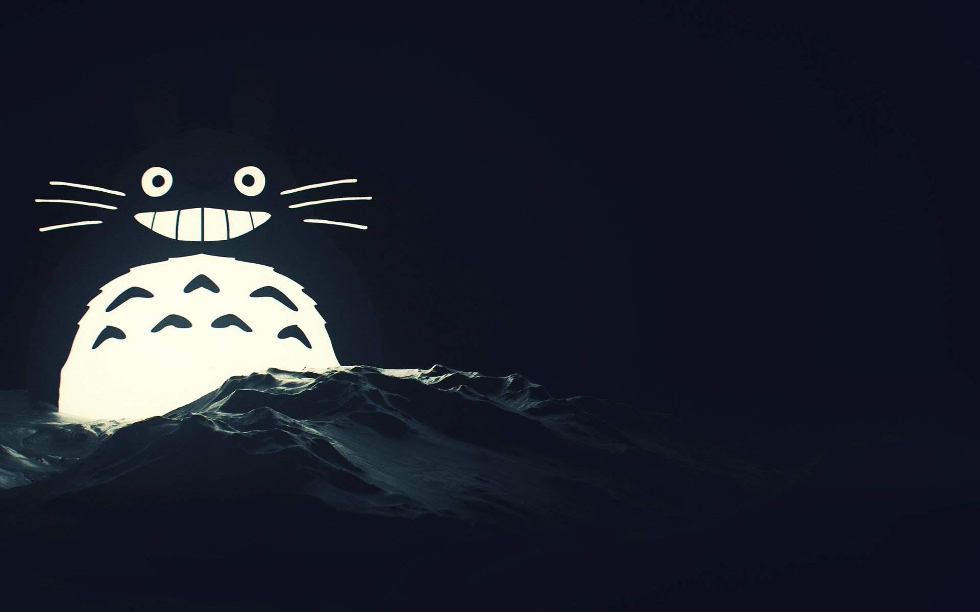 HD wallpaper featuring Totoro from My Neighbor Totoro illuminated against a dark background.