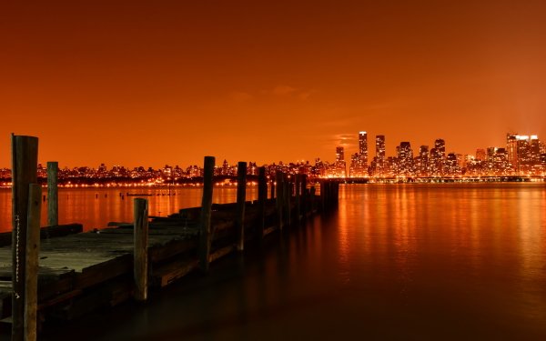 Man Made New York Cities United States City Hudson River Dusk orange Pier HD Wallpaper | Background Image