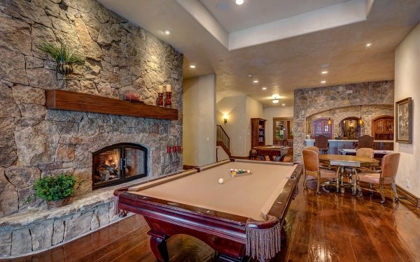 Man Made Room Table Bar Snooker Fireplace Pot Plant Pool Table HD Wallpaper | Background Image