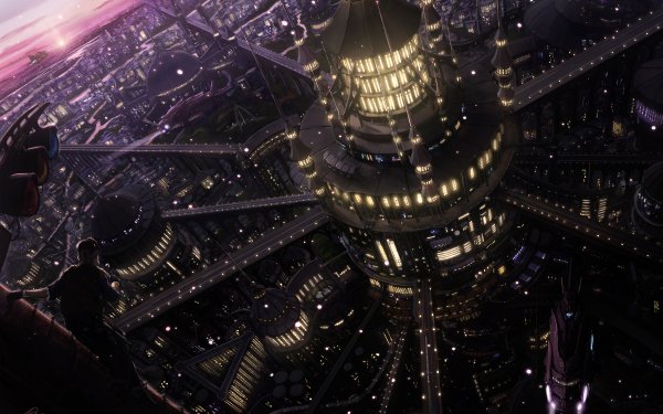 Anime Sci Fi Building Light City HD Wallpaper | Background Image