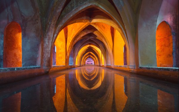 Religious Architecture Arch Reflection Water Seville HD Wallpaper | Background Image