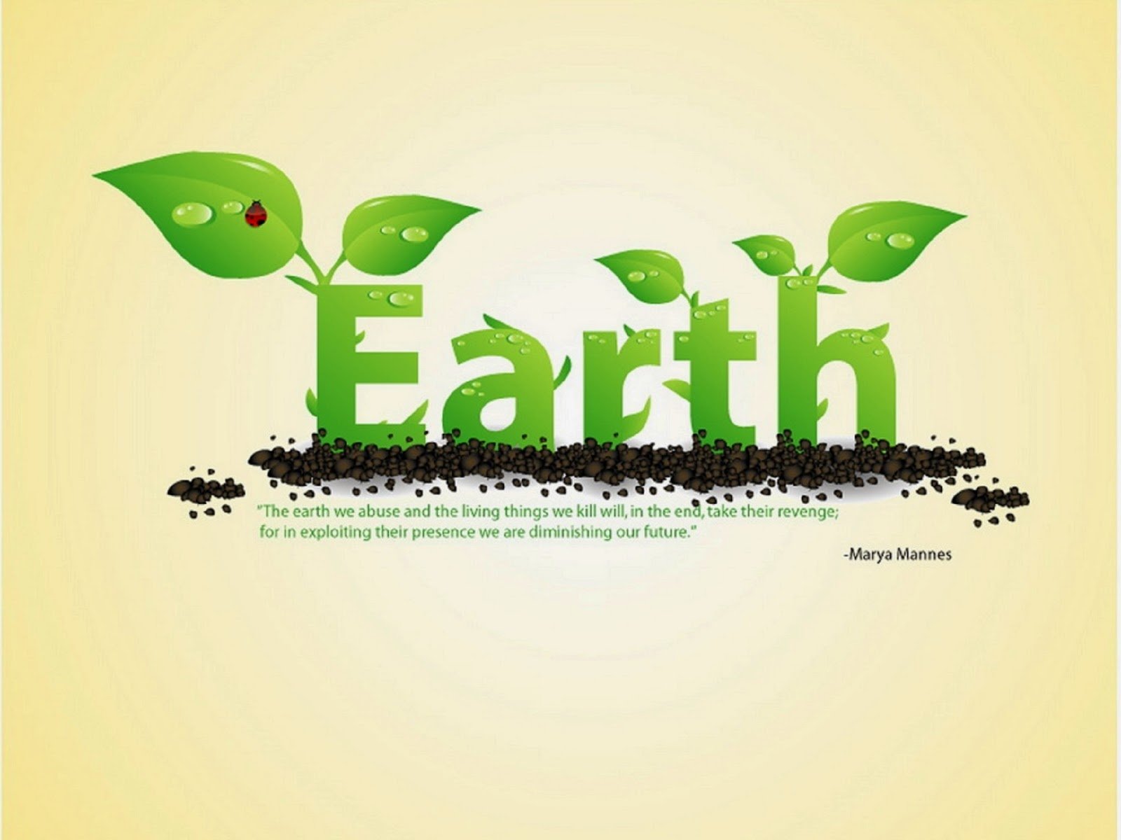 HD desktop wallpaper featuring the word Earth with green leaves and soil, celebrating Earth Day and highlighting environmental awareness.