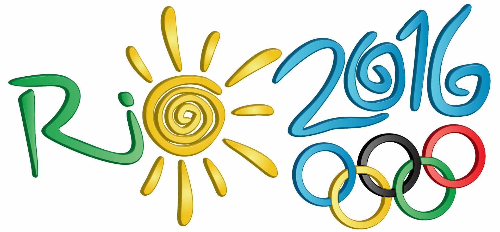 HD desktop wallpaper featuring colorful, stylized text and sun design representing the Summer Olympics Rio 2016 and Olympic Games.