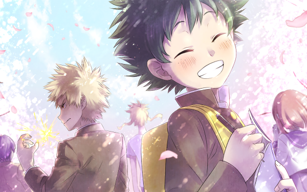 Anime My Hero Academia Izuku Midoriya Katsuki Bakugou Ochaco Uraraka Tenya Iida Toshinori Yagi All Might Smile HD Wallpaper | Background Image