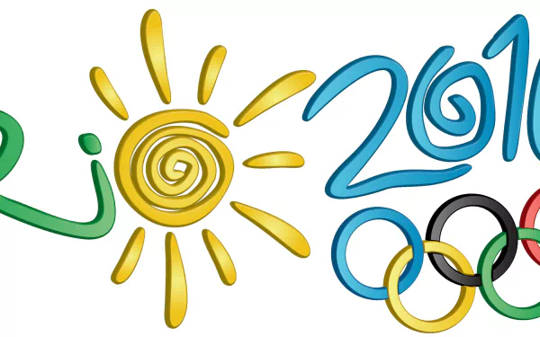 HD desktop wallpaper featuring colorful, stylized text and sun design representing the Summer Olympics Rio 2016 and Olympic Games.
