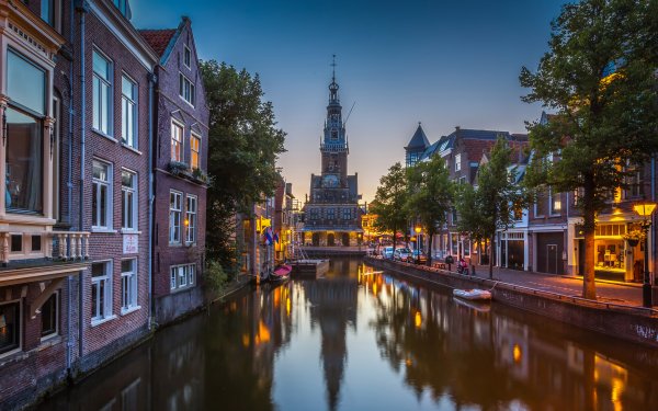 Man Made Town Towns Alkmaar Netherlands Canal House Church Reflection HD Wallpaper | Background Image