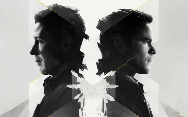 HD PC desktop wallpaper featuring a split-profile design of characters from the video game Quantum Break, showcasing a dramatic monochrome aesthetic.