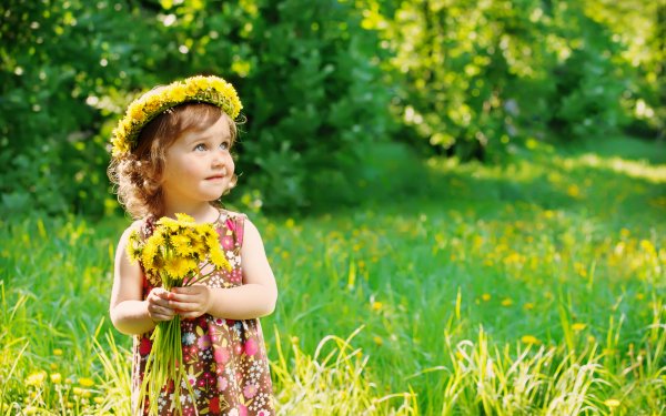 Photography Child Little Girl Summer Dandelion Flower Wreath HD Wallpaper | Background Image