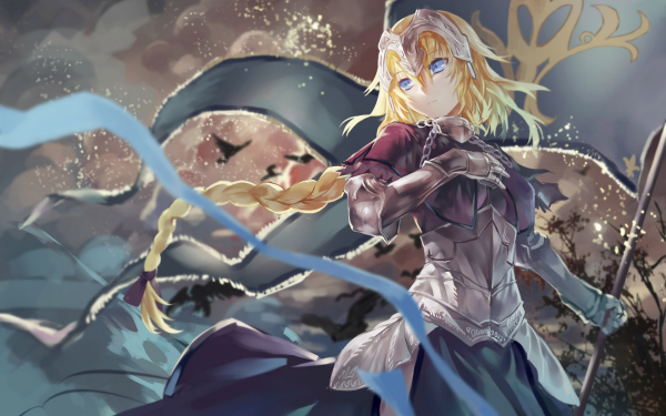 Anime Fate/Grand Order Fate Series Jeanne d'Arc Ruler Armor Rubia Long Hair Braid Woman Warrior Blue Eyes Banner Fondo de pantalla HD | Fondo de Escritorio