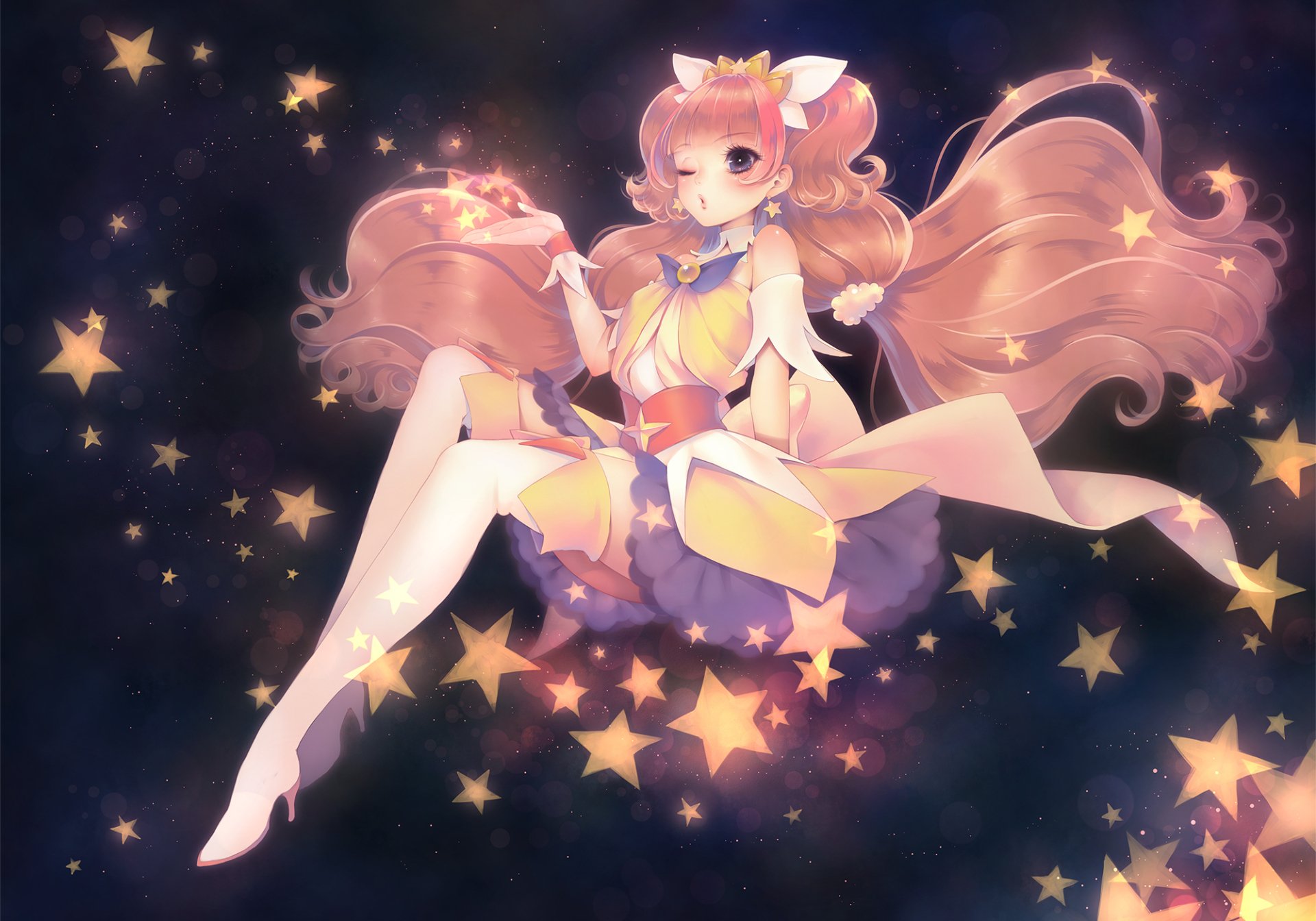 Download Star Headdress Black Eyes Blush Thigh Highs Long Hair Kirara Amanogawa Anime Go! Princess Pretty Cure HD Wallpaper