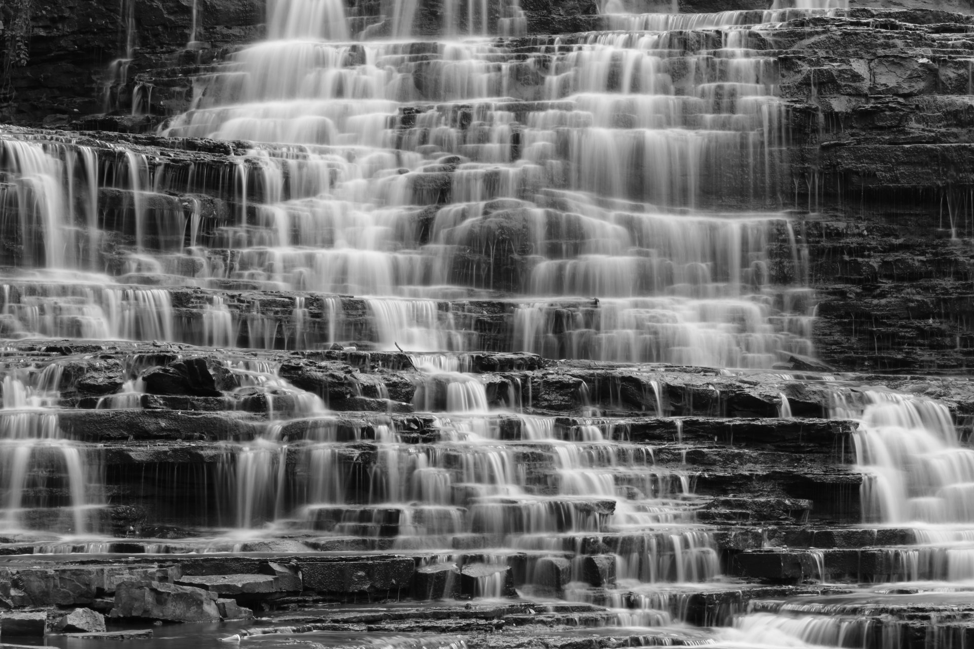 Download Black & White Canada Waterfall Nature Albion Falls 4k Ultra HD Wallpaper