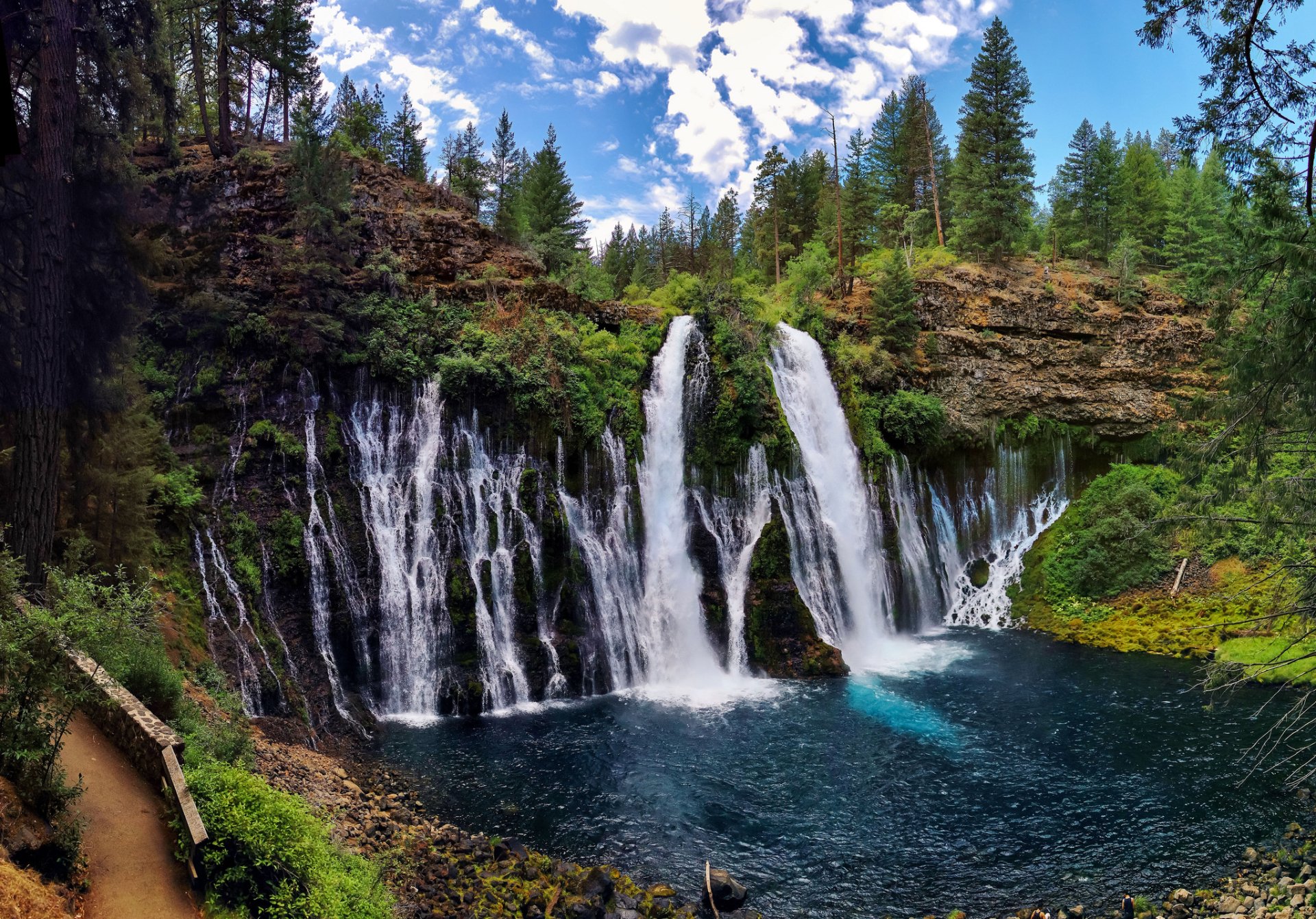 Download California Cliff Nature Waterfall Burney Falls HD Wallpaper