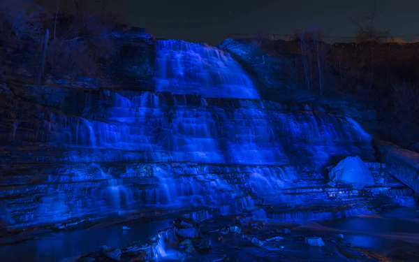 blue night Canada waterfall nature Albion Falls HD Desktop Wallpaper | Background Image