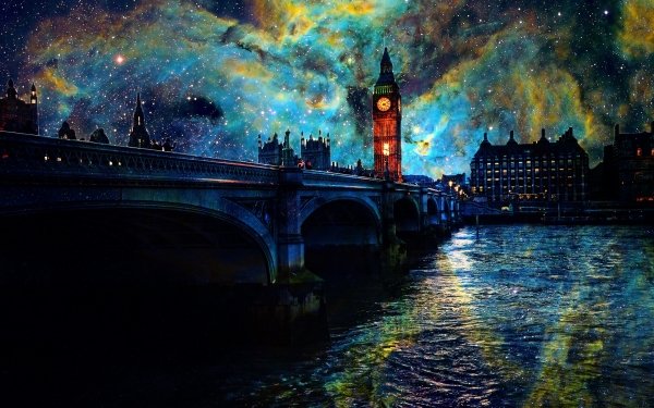 Man Made London Cities United Kingdom Night Sky Stars Starry Sky Bridge HD Wallpaper | Background Image