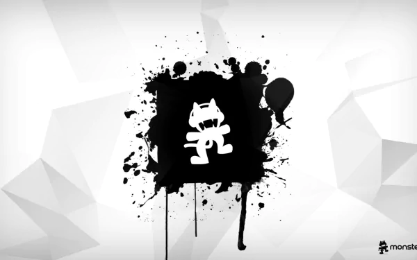 HD PC desktop wallpaper featuring the Monstercat logo with a black paint splatter design on a white geometric background, representing music and digital art.