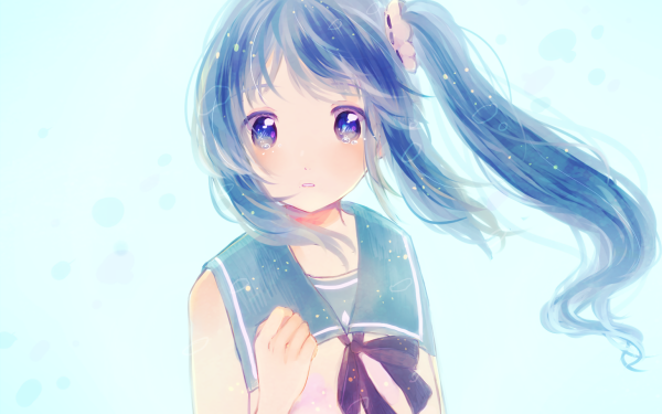 Anime Nagi no Asukara Long Hair Blue Hair Twintails Blue Eyes School Uniform Blush Water Chisaki Hiradaira HD Wallpaper | Background Image