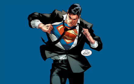 An HD wallpaper featuring Clark Kent dramatically revealing his Superman logo while tearing open his suit, capturing the essence of the iconic DC Comics character in a vibrant blue background.
